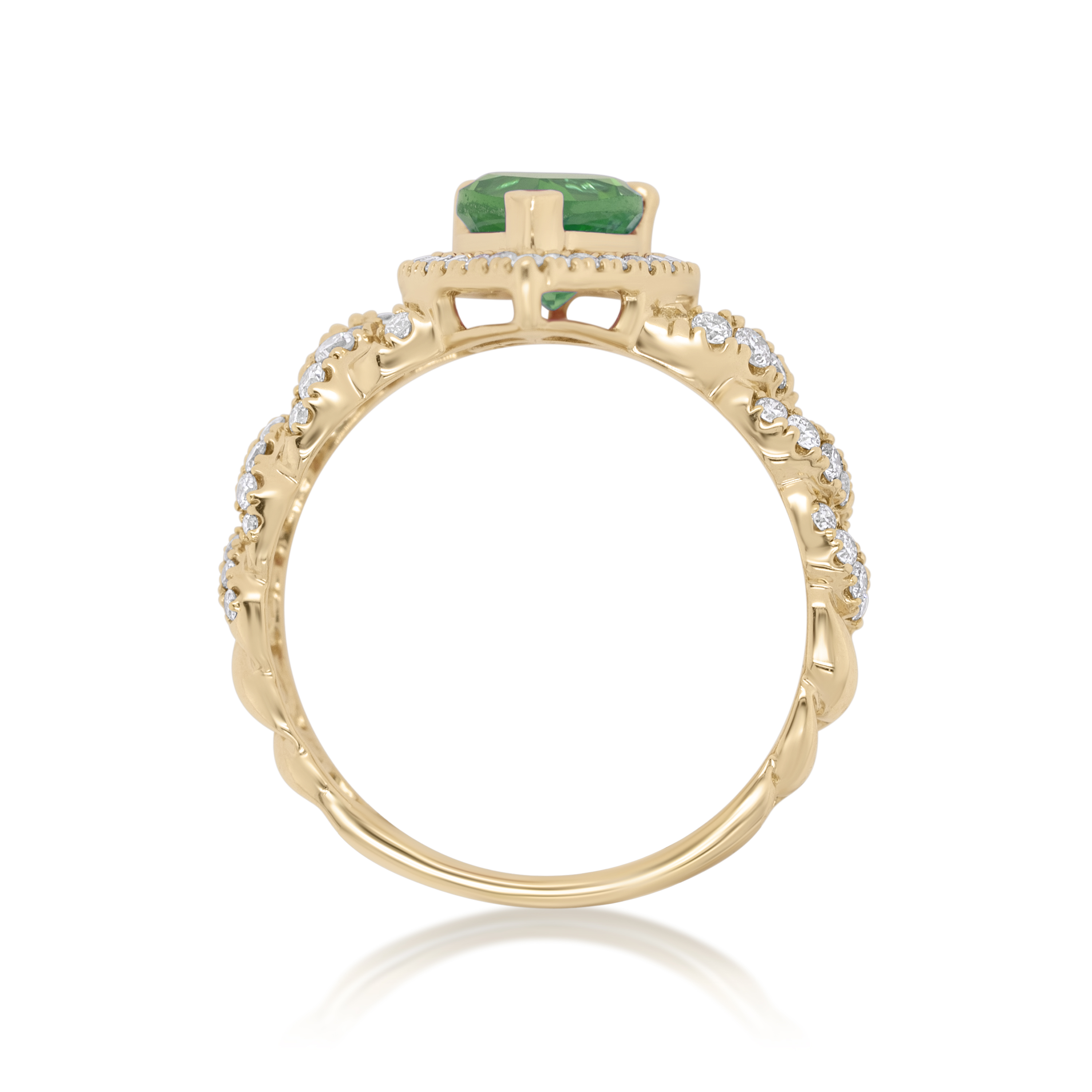 Diamond Ring 0.55 ct. 14K Yellow Gold Green Pear Shaped Center Stone